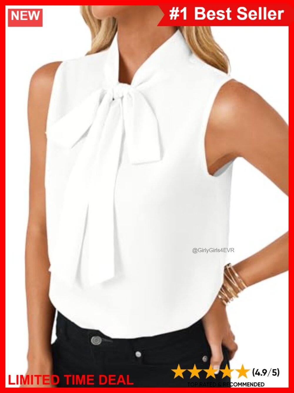 Tie Neck Sleeveless Blouse High Neck Business Casual Work Tank Top